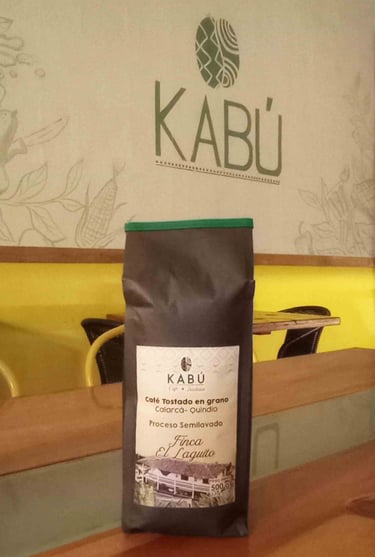 Café Tostado en grano, Proceso semi lavado, marca Kabú Café y Tradición Calarcá Quindío,