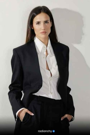 a woman in a suit and white shirt