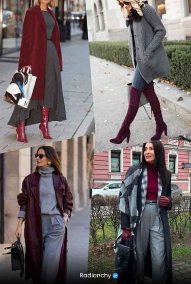 a woman in a coat and boots is walking down the street