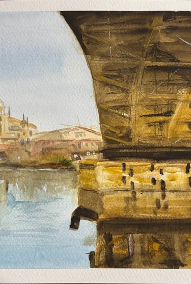 a painting of the Salamanca University seeing from the bridge