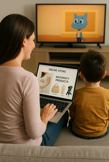 mãe-trabalhando-enquanto-filho-assiste-tv