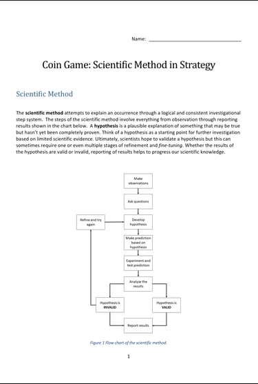 Coin Game: Scientific Method in Strategy lab activity first page preview