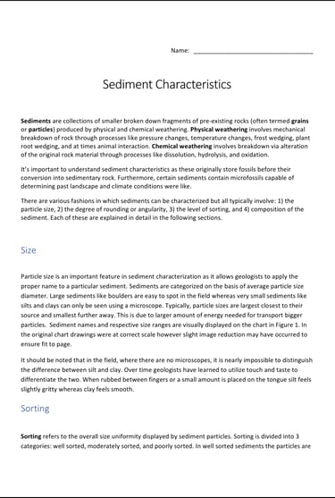 Sediment Characteristics lab activity first page preview