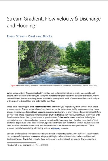 cover page of stream gradient, glow velocity & discharge and flooding lab activity