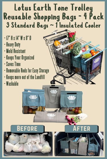 Lotus Earth Tone Trolley Reusable Shopping Bags - 4 Pack