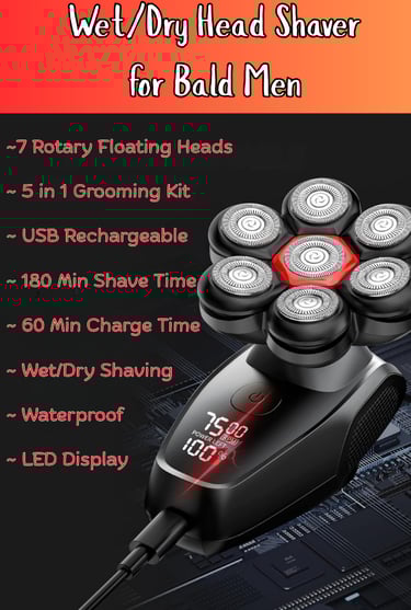 Wet / Dry Head Shaver for Bald Men Grooming Kit