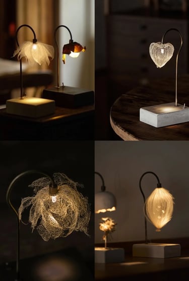 Decorative table lamps with warm ambient lighting for a cozy reading corner and calm evening atmosph