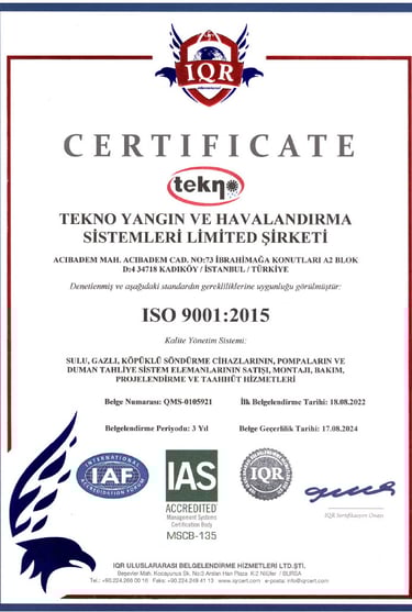 Tekno Yangın CERTIFICATE