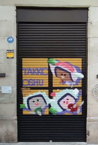 graffiti persiana entrada restaurante japonés pintura decorativa