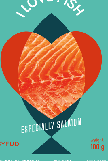 Salmon packaging design, teal  color