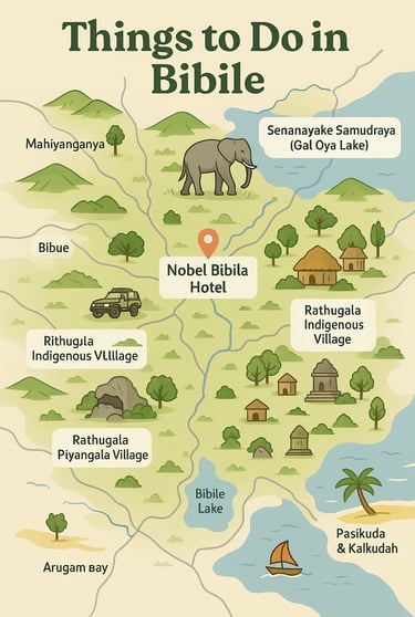 Tourist map of top attractions in Bibile near Nobel Bibila Hotel.