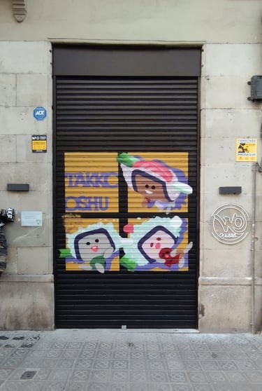 graffiti persiana entrada restaurante japonés pintura decorativa