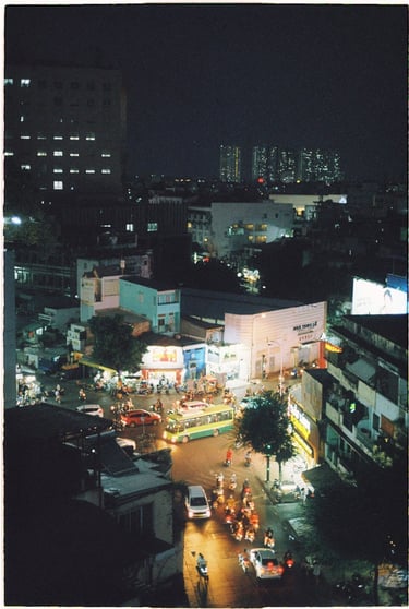 Night sky view over Saigon China town shot on film
