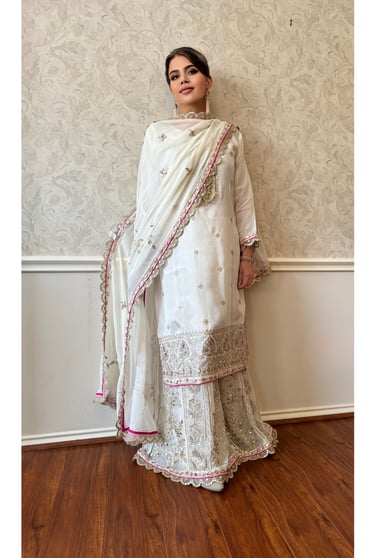 White Crape Silk Handwork Suit – Dhaka Paja- sanazeema & Dupatta