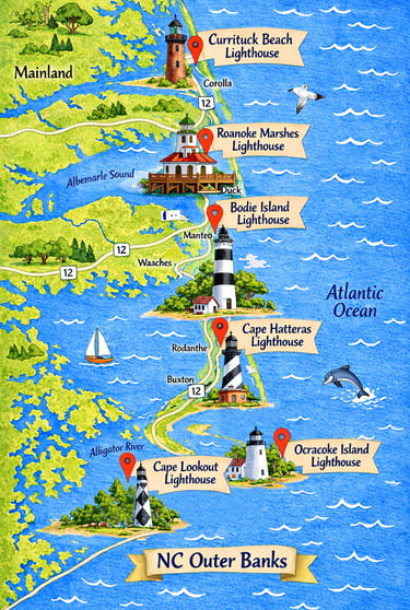 Map of Outer Banks Lighthouses