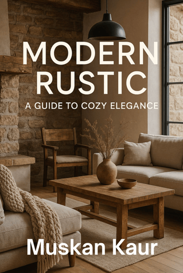 Modern rustic living room interior featuring a stone wall, wooden coffee table, and cozy beige sofa.
