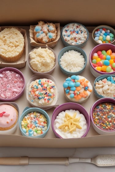 A decorative cupcake with a creamy swirl on top sits beside a group of star-shaped sandwich cookies and a cake pop on a wooden platter. The backdrop features a cozy, folded blanket with a blue and gray checkered pattern, enhancing the cozy and inviting atmosphere.