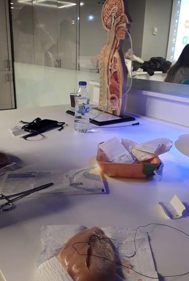 a table with a bunch of medical supplies on it