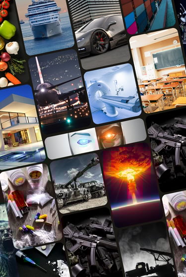 Collage representing duality, with constructive wealth on one side and destructive on the other.