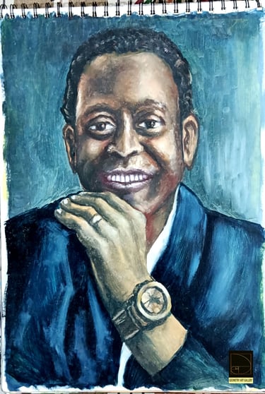 portrait art of late football player pele made with oil paints