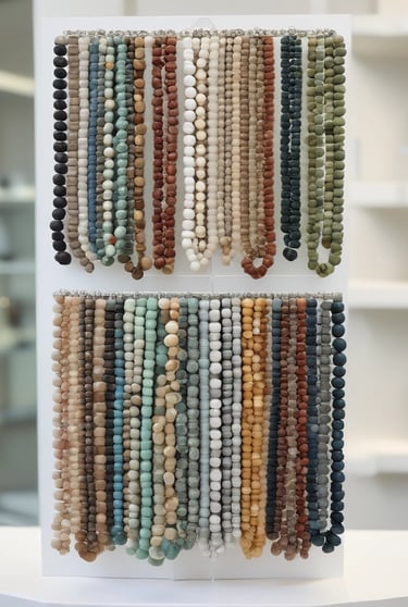 Artistic shot of mixed crystal bracelets and necklaces arranged on a soft fabric.