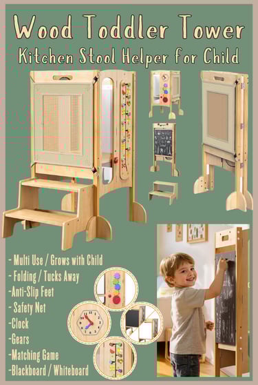 Foldable Toddler Tower Kitchen Stool Helper Montessori Activity Games 