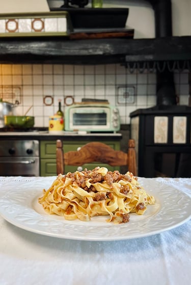 Plate of tagliatelle al ragù — Bolognese, Ruggero Pini 2025