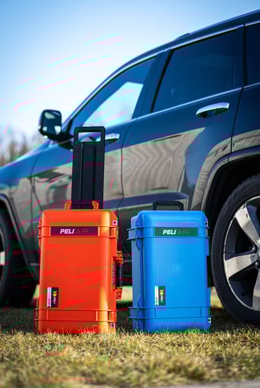 a suitcase and luggage on the grass