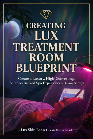 skincare and aesthetics course titled “Creating Lux Treatment Room Blueprint,” showcasing a client