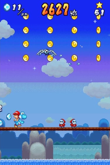 Yoshi Touch and Go - Shy Guys Below, Birds Flying on High