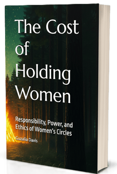 The Cost of Holding Women book cover by Guzalia Davis featuring a forest campfire scene.