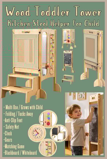 Foldable Toddler Tower Kitchen Stool Helper Montessori Activity Games 