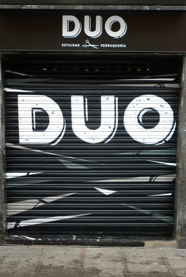Decoración cierre metálico de peluqueria con graffiiti mural barcelona