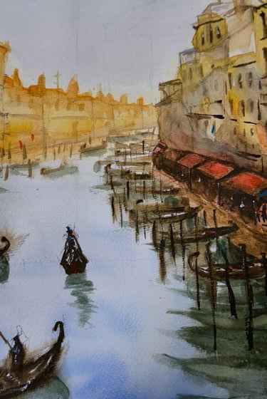 a painting of the Gondola in the Venice Riviere