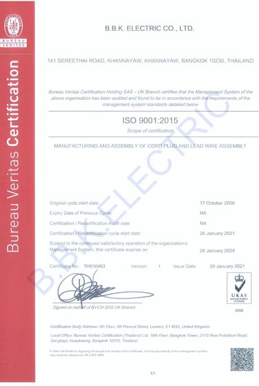ISO9001 certificate for BBK Electric