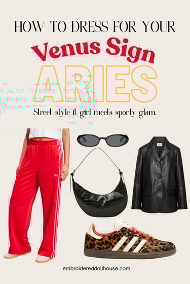 How to dress for your Venus sign picture collage featuring inspiration from adidas, artizia, simons.