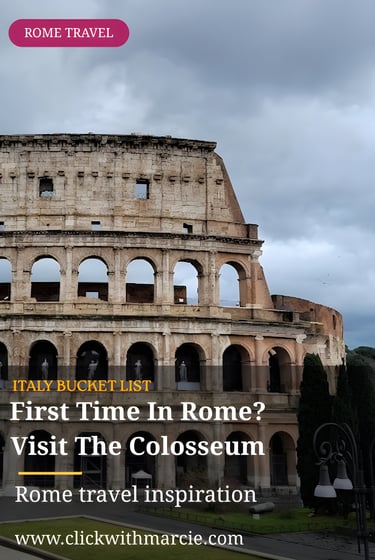 Travel blog Pinterest pin featuring the Colosseum in Rome Italy designed by Click With Marcie