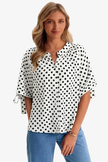 Women's white polka dot blouse top
