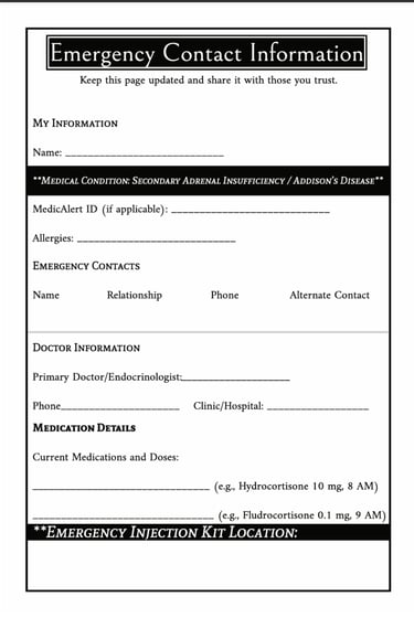 Living with secondary adrenal insufficiency or Addison’s disease Emergency Contact Page