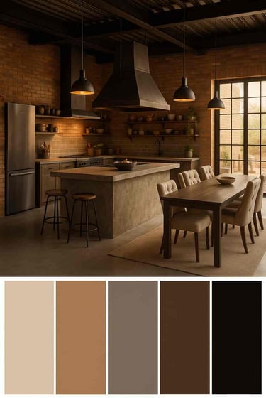 Industrial Kitchen with Luxurious Dining Space and Neutral Color Palette