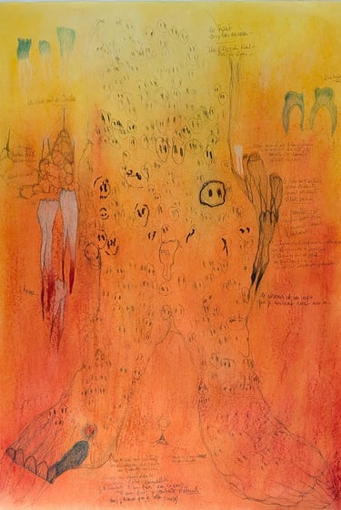 karine-nguyen-van-tham-la rivière aux ancêtres, dessin mediumnique, pastel et mine graphite