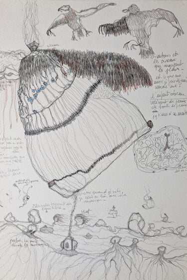 karine-nguyen-van-tham-l'enfant oiseau, dessin mediumnique, mine graphite