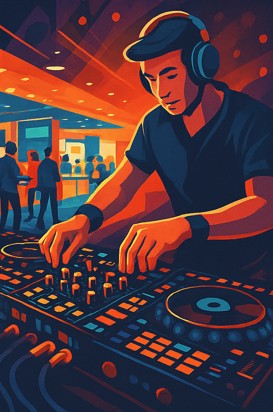 A DJ mixing music at an event.