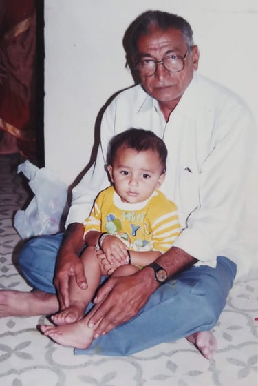 Late Shri Shamjibhai Vadgama with his Grandchild, Hardik Vadgama