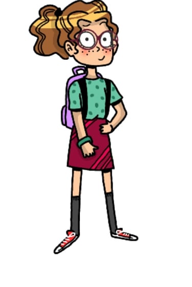 a cartoon girl with a backpacker on her back. Diane Mulolo Faida