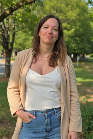 a woman in jeans and a white top