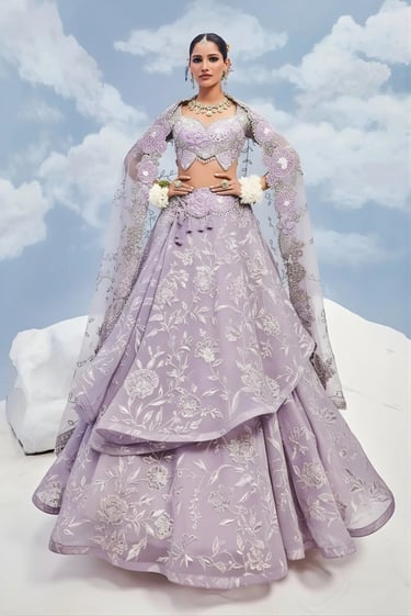 aqua organza trail lehenga