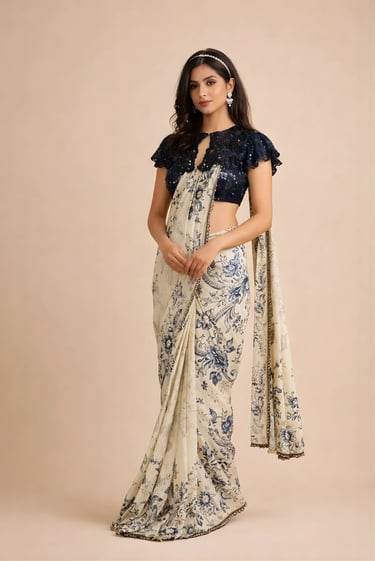 Drape Saree and Collar Set