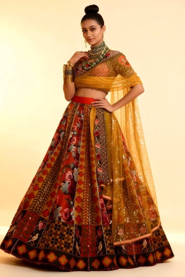 Geru Grid Lehenga