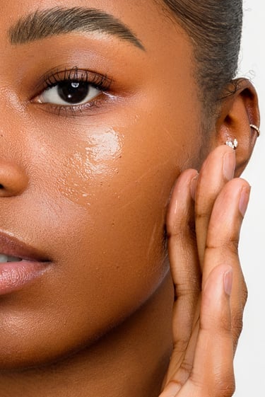 a model applies a skincare product in her face